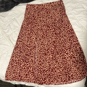 Large Burgundy and Cream Leopard Print Midi Skirt